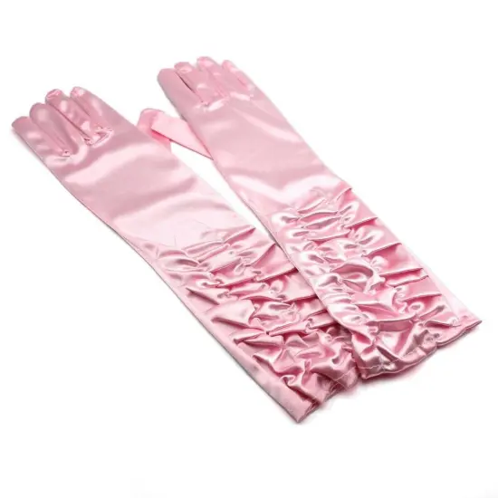 Women's Satin Long Sleeve Bridal Party Gloves for Wedding Costume Pink {1}