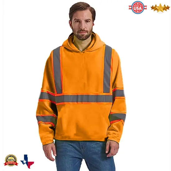 RADYAN&reg; Long Sleeve High Visibility Safety Hoodie with Hood for Construction Work Orange {1}