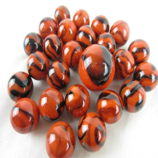 25 Glass Marbles BENGAL TIGER Orange/Brown Stripe Shooter vtg style game Swirl {3}