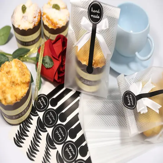 100 Pieces /Pack Translucent Plastic Bags for Cookie,Cake,Chocolate,Candy,Snack Wrapping Good for Bakery Party with Stickers {5}