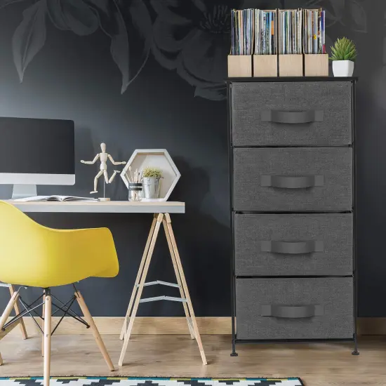 Sorbus Dresser with 4 Drawers - Bedside Furniture & Night Stand End Table Dresser with Steel Frame, Wood Top, Easy Pull Fabric Bins for Home, Bedroom Accessories, Office & Dorm Black {3}