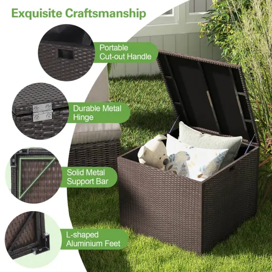 72 Gallon Rattan Outdoor Storage Box with Zippered Liner and Solid Pneumatic Rod {6}