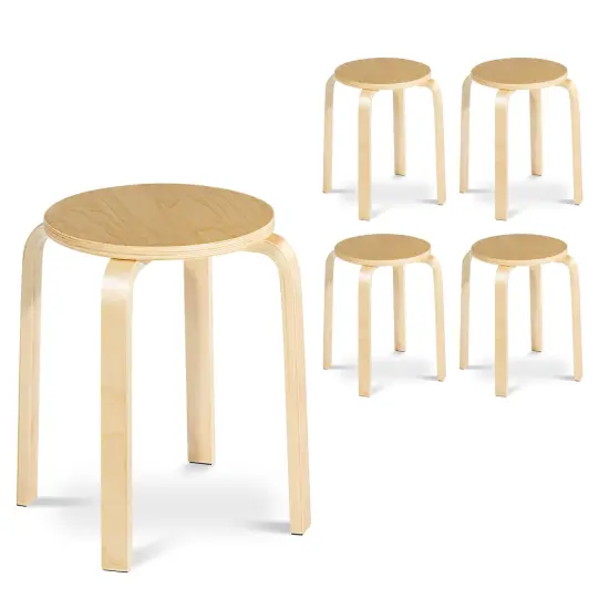 Set of 4 Wood Home Backless Dining Chairs Natural {1}