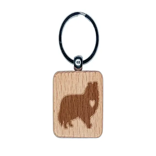 Shetland Sheepdog Sheltie Dog with Heart Engraved Wood Square Keychain Tag Charm {1}