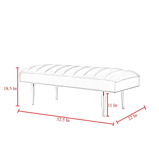Denver Velvet Channel Tufted Bench with Mirrorred Lacquer Finish With Gold/Chrome Legs Blue/Chrome {6}