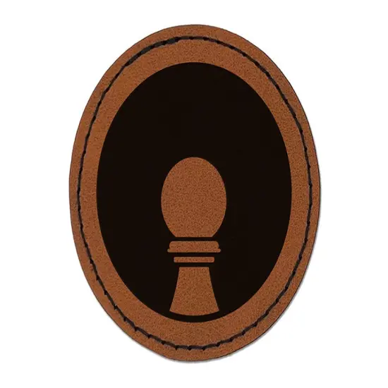 Chess Piece White Pawn Round Iron-On Engraved Faux Leather Patch Applique - 2.5" Brown {1}