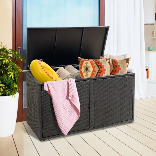 88 Gallon Garden Patio Rattan Storage Container Box Black {6}