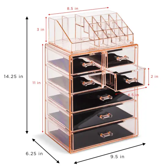 Sorbus Medium Makeup Organizer Set - (3 Large / 4 Small Drawers/Top Tray) {6}