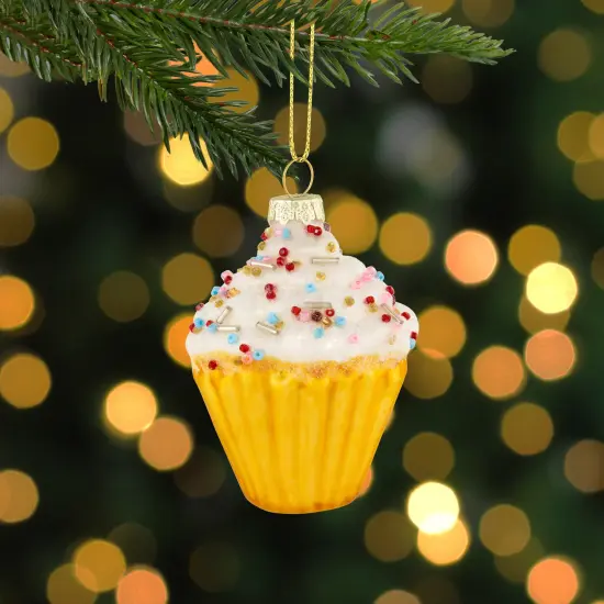 Northlight 3" White and Golden Cupcake Glass Christmas Hanging Ornament {3}