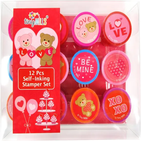 TINYMILLS 12 Pcs Valentine's Day Stamp Kit for Kids - Valentine's Day Self Inking Stamps Gift Party Favors {1}