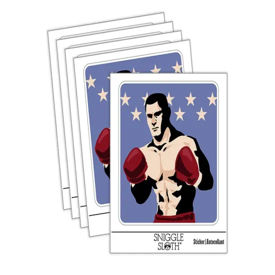 Boxer Man with Boxing Gloves Pugilist Waterproof Vinyl Phone Tablet Laptop Water Bottle Sticker Set - 5 Pack {1}