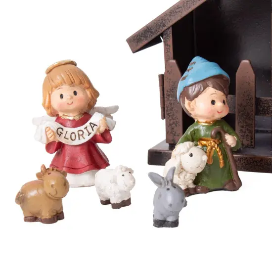 Gerson Christmas Nativity Scene Set, 11 Piece Holy Family Indoor Manger Scene Decoration with 12 x 7.5 inch Metal Creche and Resin Figurines {3}