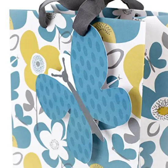 Hallmark 9" Medium Gift Bag with Tissue Paper (Flowers and Butterflies; Turquoise and Yellow) for Birthdays, Mothers Day, Bridal Showers, Baby Showers and More {4}