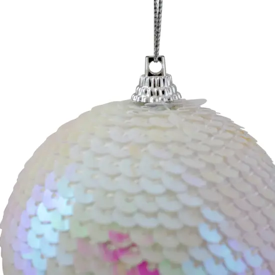 Northlight 3" White Iridescent Sequin Shatterproof Ball Christmas Ornament {4}
