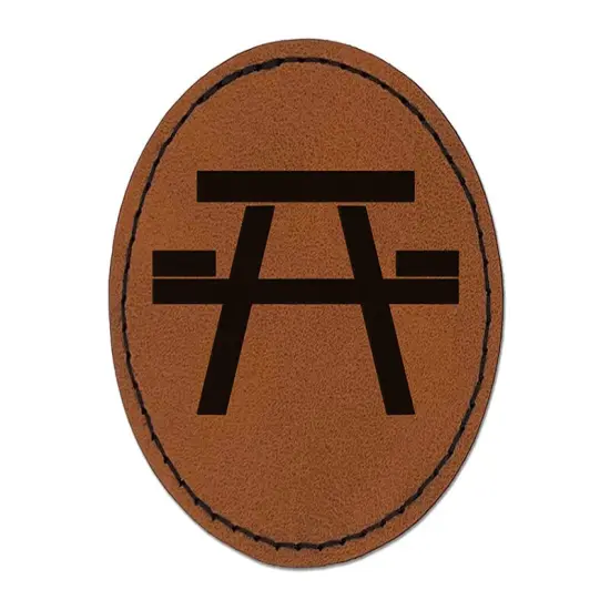 Picnic Table Solid Round Iron-On Engraved Faux Leather Patch Applique - 2.5" Brown {1}