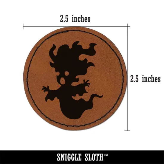Haunted Halloween Ghost Banshee Monster Round Iron-On Engraved Faux Leather Patch Applique - 2.5" Brown {3}