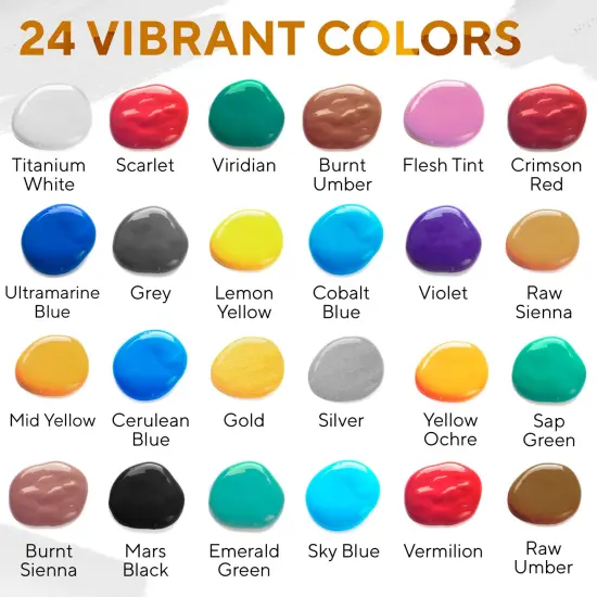 24 Colors Premium Quality Acrylic Paint Set- 1.28oz (38ml) - with 6 Nylon Brushes - Safe for Kids & Adults - Perfect Kit for Beginners, Pros & Artists to Create Amazing Paintings and Artwork {5}