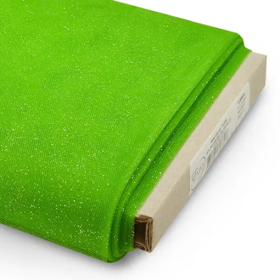 Premium Stardust Polyester Tulle Fabric Bolt of 54" X- 25 Yards Lime/Silver {1}