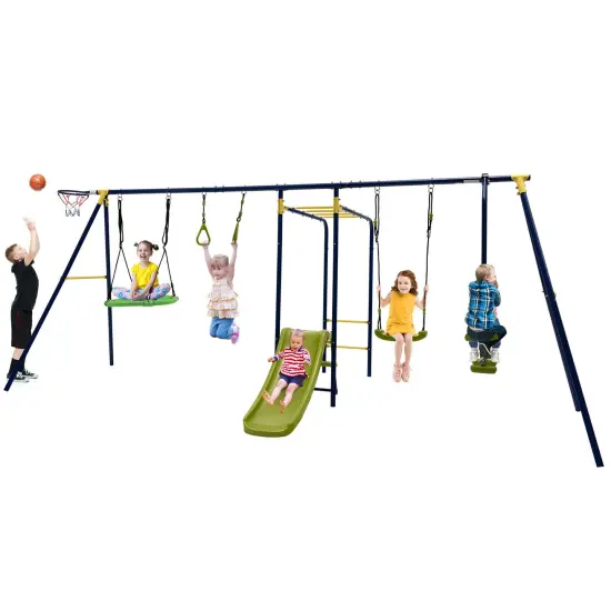 7-in-1 Stable A-shaped Outdoor Swing Set for Backyard {4}