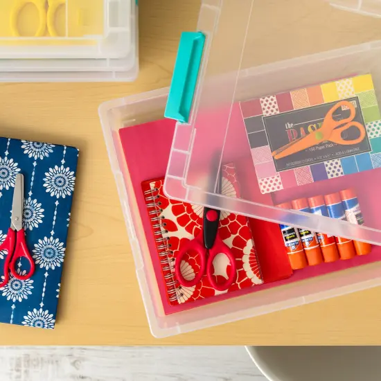 IRIS USA 4Pack 5.5qt Large Clear Plastic Storage Container Clip Box with Latching Lids, Blue {4}