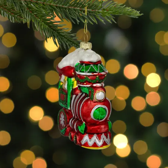 Northlight Glittered Train Christmas Glass Hanging Ornament - 4.5" - Red and Green {3}