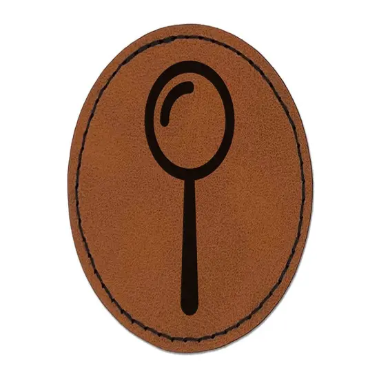 Magnifying Glass Round Iron-On Engraved Faux Leather Patch Applique - 2.5" Brown {1}