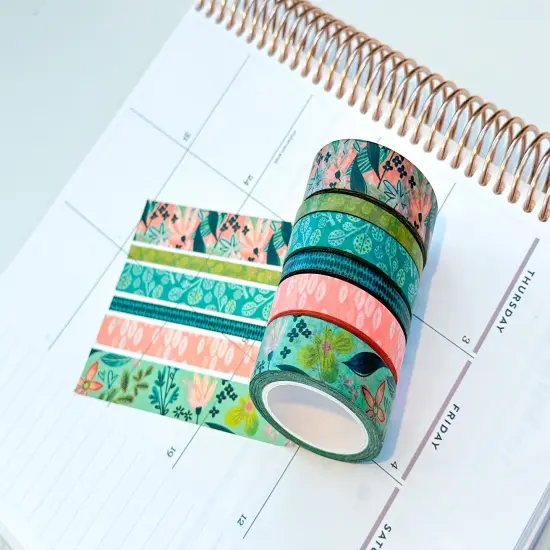 Spring Floral Blue and Green Whimsical Washi Tape Set - W044 {6}