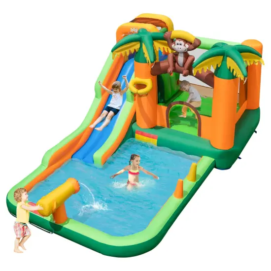 Monkey-Themed Inflatable Bounce House with Slide without Blower {2}