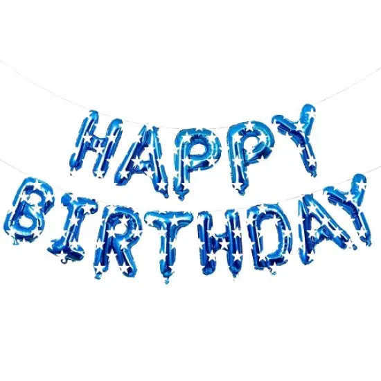 Happy Birthday Balloons Banner for Self-Inflating Party Decoration Blue stars {1}