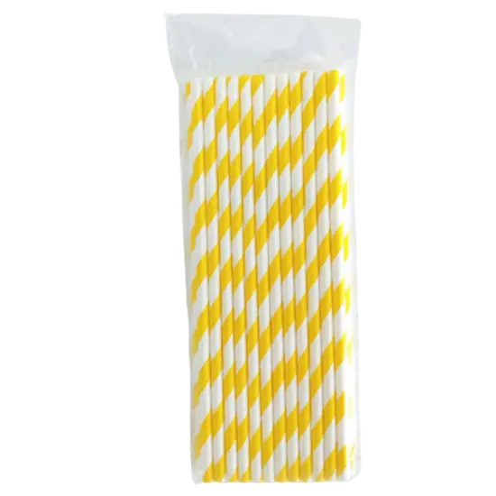 Kitcheniva Biodegradable Paper Straws Pattern Color 100 to 200 Pcs Yellow stripe {1}