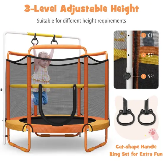5 Feet Kids 3-in-1 Game Trampoline with Enclosure Net Spring Pad Orange {5}