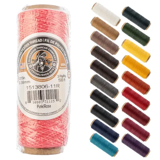 Gudebrod 0.015" Waxed Polyester Thread 500ft | Made In USA Pink {1}