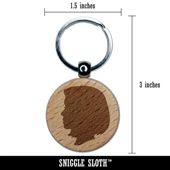Woman Head Silhouette Engraved Wood Round Keychain Tag Charm {2}