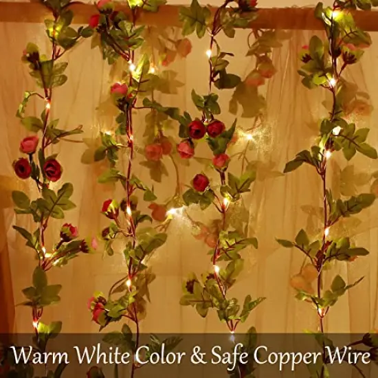 20 LED Rose Flower String Lights 7.2ft Artificial Flower Garland with Fairy Lights Rose Vine Lights for Valentines Day Garden Party Wedding Table Decor Thanksgiving Christmas Decor Lights {6}