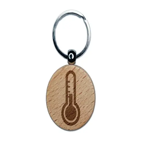 Thermometer Symbol Engraved Wood Round Keychain Tag Charm {1}