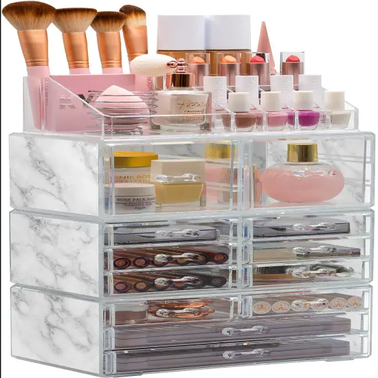 Sorbus X-Large Acrylic Makeup and Jewelry Organizer Case - 4 Piece Set (12 Drawers) {1}