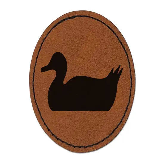 Duck Swimming Solid Round Iron-On Engraved Faux Leather Patch Applique - 2.5" Brown {1}