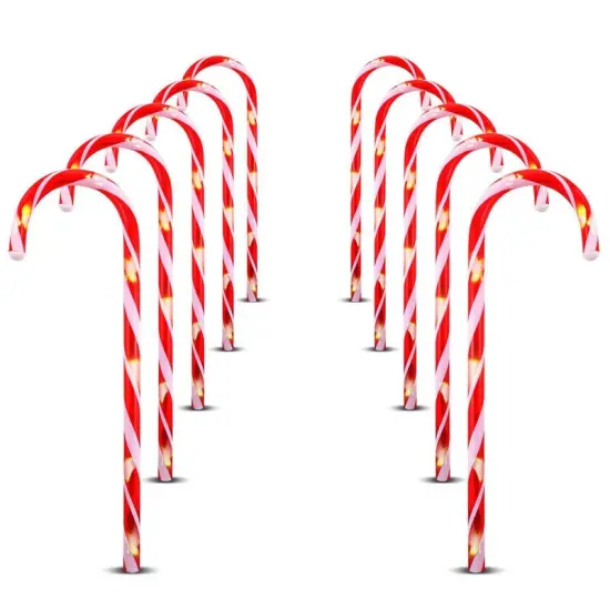 10 Candy Cane Pathway Lights with Stakes for Christmas Decor {1}