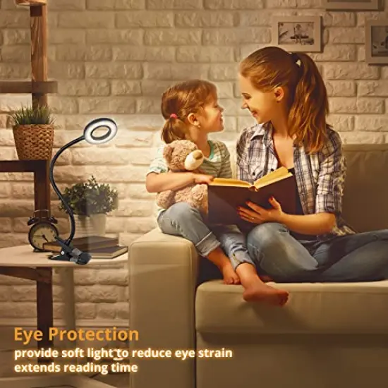 Desk Lamp Clip on Light, 48 LEDs USB Clip Ring Light with 3 Color Modes 10 Dimmable Brightness, Eye Protection Desk Light, 360° Flexible Gooseneck for Desk Headboard Reading {6}