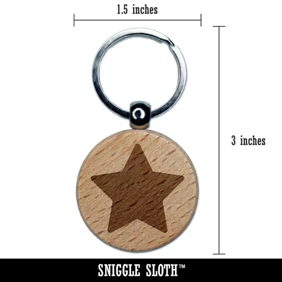 Star Shape Excellent Engraved Wood Round Keychain Tag Charm {2}