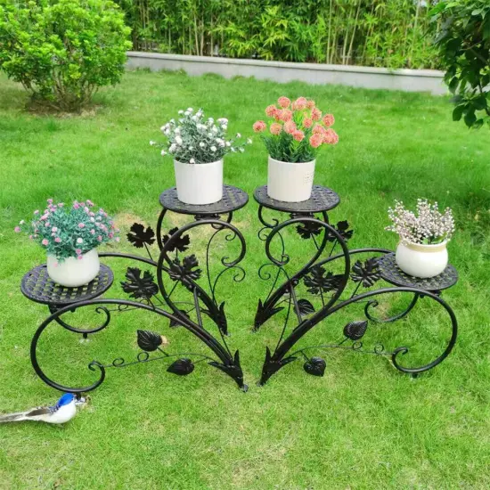 4Tier Iron Plant Pot Stand ,Planter Flower Holder Shelf Storage. Black {9}