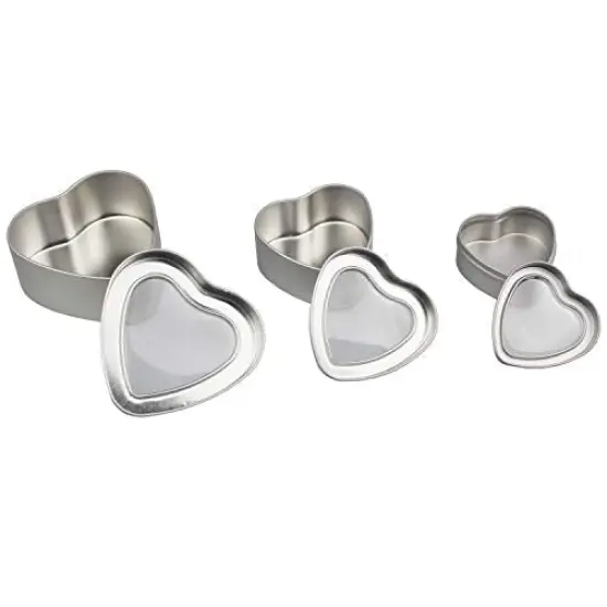 12 Pieces Heart Shaped Empty Metal Tin Cans with Clear Window Lids for Candle Making, Candies, Gifts & Treasures, Mixed Sizes {4}