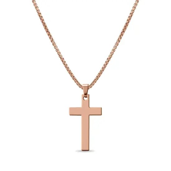 18K PVD Coated Stainless Steel Cross Pendant With Rounded Box Chain {6}