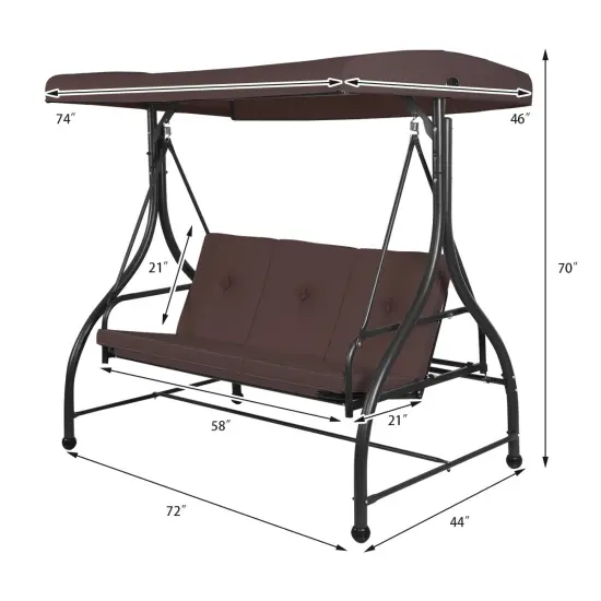 3 Seats Converting Outdoor Swing Canopy Hammock with Adjustable Tilt Canopy Brown {4}