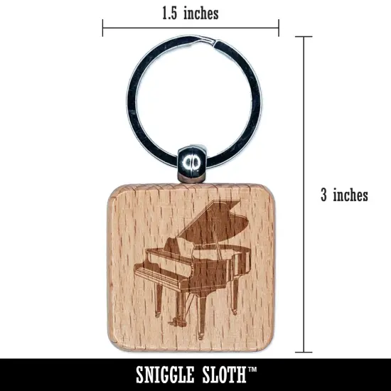 Grand Piano Musical Instrument Engraved Wood Square Keychain Tag Charm {2}