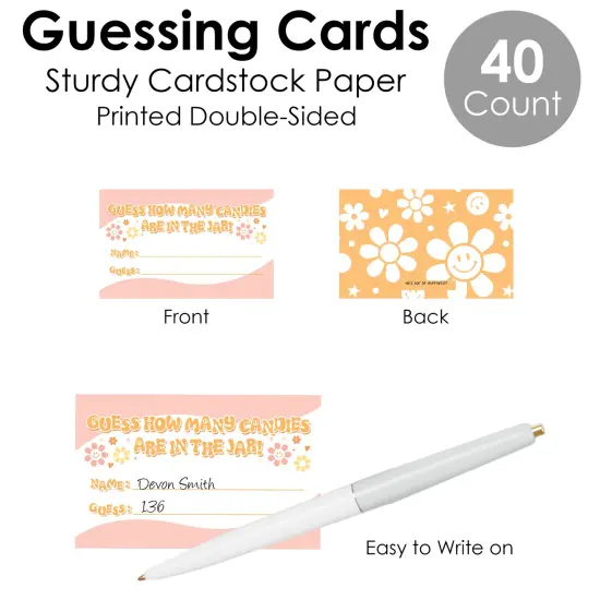 Big Dot of Happiness Stay Groovy - How Many Candies Boho Hippie Party Game - 1 Stand and 40 Cards - Candy Guessing Game {6}