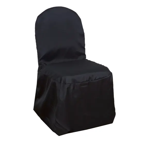 Set of 12 Polyester Banquet Chair Covers for Wedding Decor Black {1}