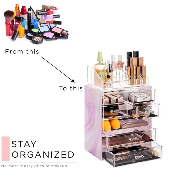 Sorbus Medium Makeup Organizer Set - (3 Large / 4 Small Drawers/Top Tray) Tie Dye {5}