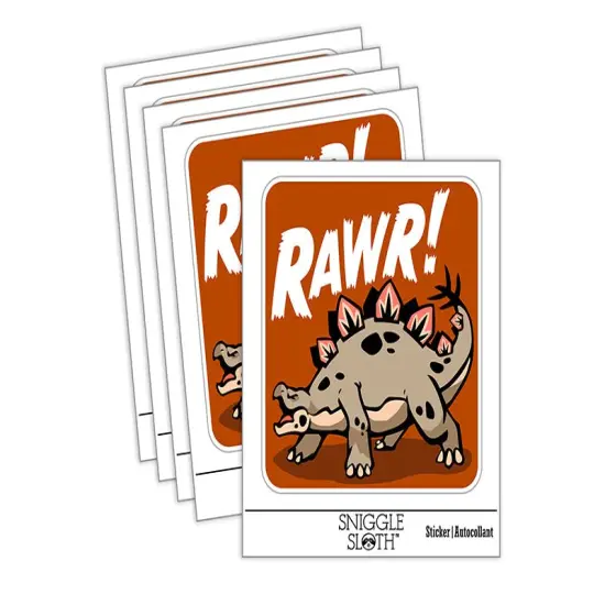 Stegosaurus Rawr Roar Dinosaur Waterproof Vinyl Phone Tablet Laptop Water Bottle Sticker Set - 5 Pack {2}
