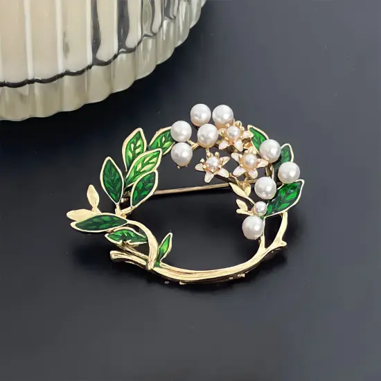 Wrapables Christmas Crystal Rhinestone Brooch Pin, Laurel & Faux Pearls {4}